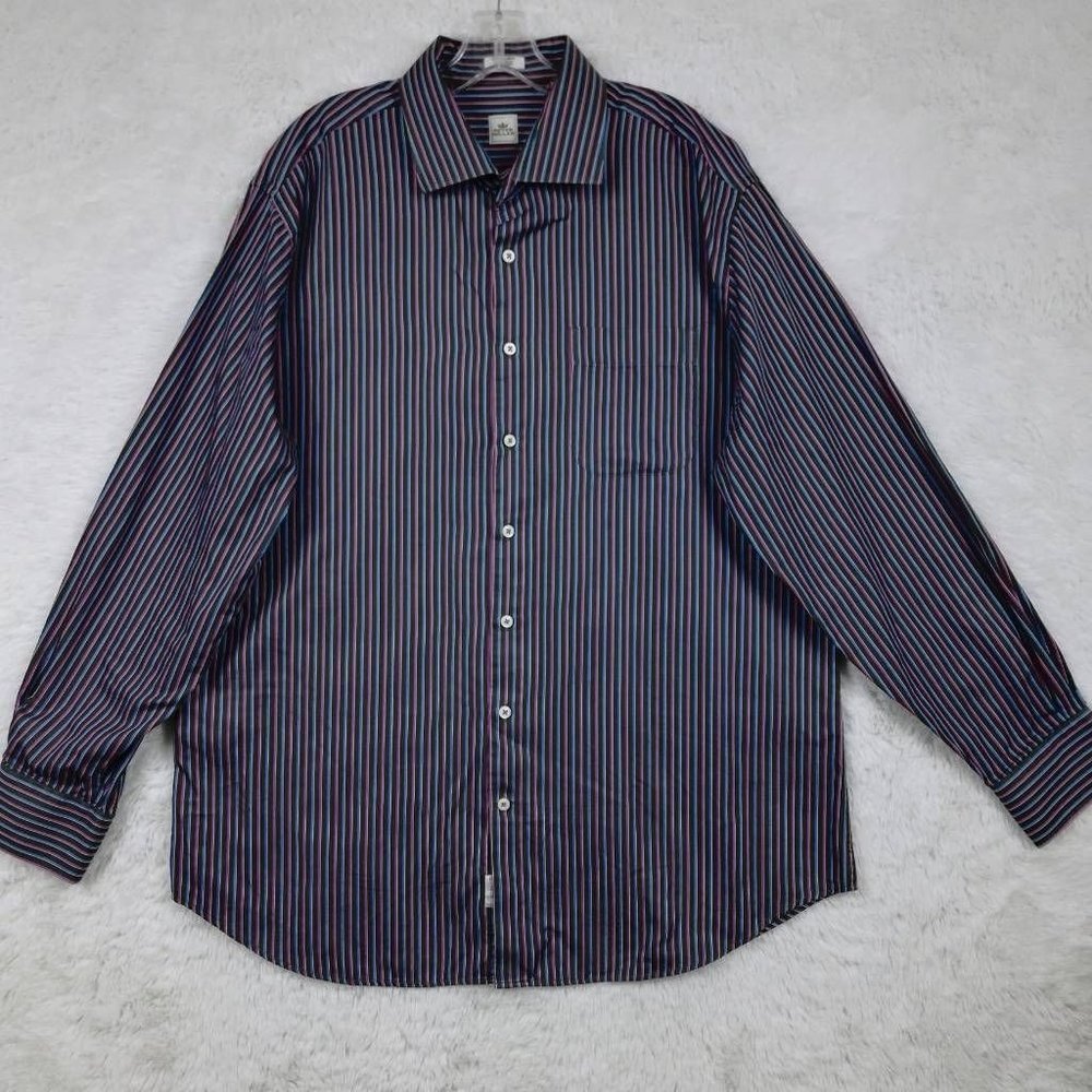 Peter Millar Mens Shirt Button Up Multicolor Striped Long Sleeve Pocket‎ XL